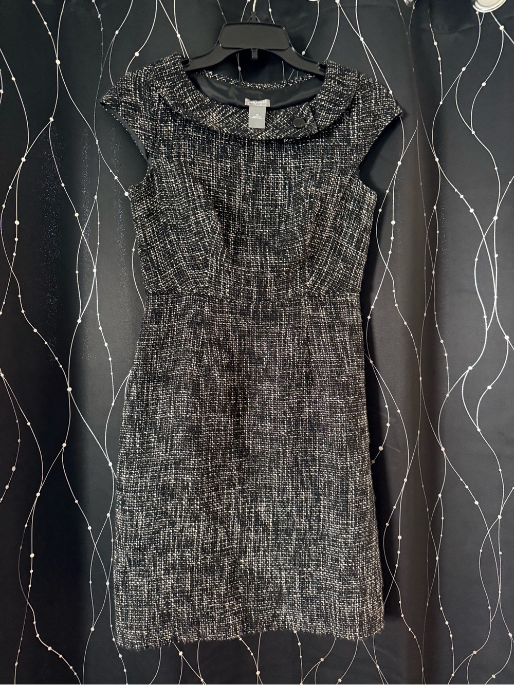 Ann Taylor Black & White Tweed Midi Sheath Dress